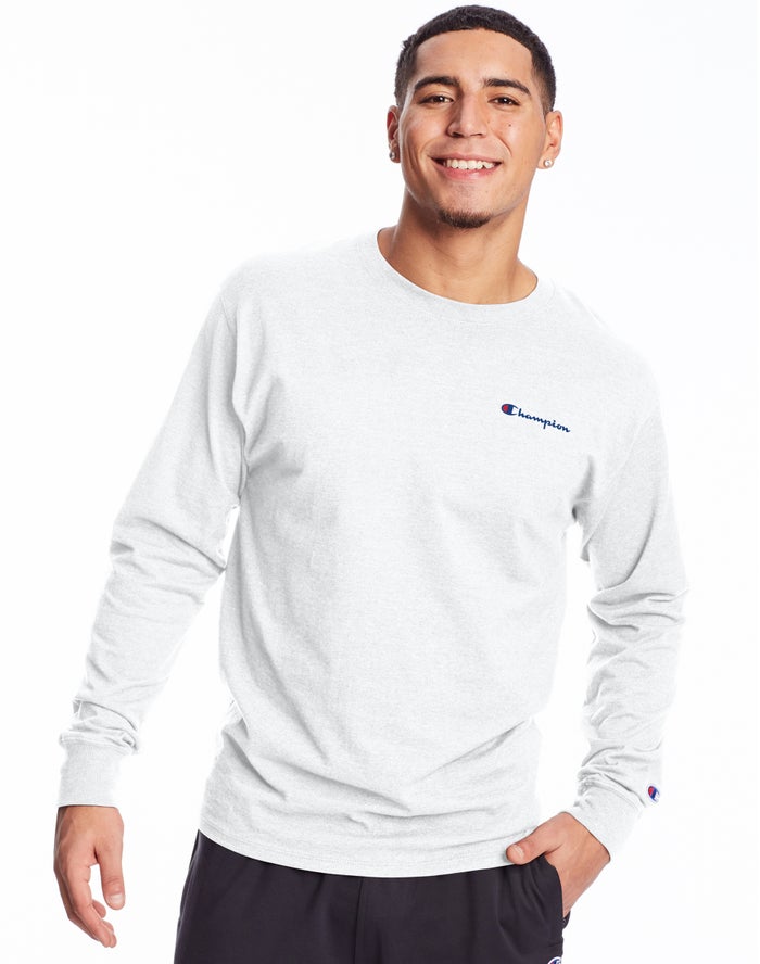 Champion Classic Jersey Long-Sleeve Script Logo - Miesten Valkoinen T-Paita - Suomi 8342965-AK